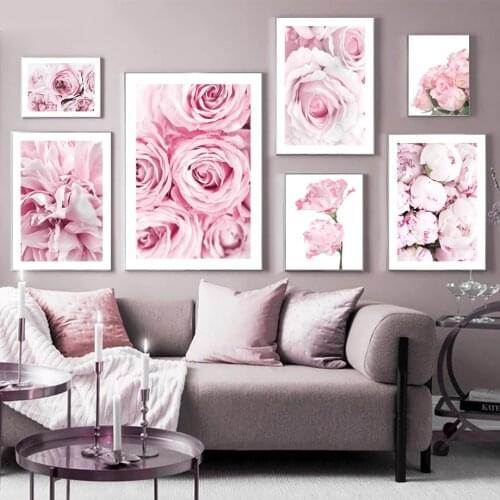 Pink Style Rose Carnation Flower Modern Wall Art Canvas Painting Nordic Posters And Prints Wall Pictures For Living Room Decor