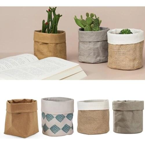 Kraft Paper Flower Pot Coats Office Creative Desktop Plant Bag Cosmetic Storage Bag Home Decoration Accessories