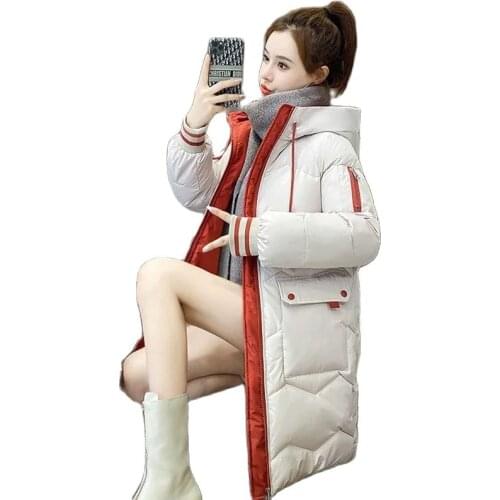 Down cotton padded jacket womens 2021 winter Korean new style loose and thickened medium length cotton padded jacket women