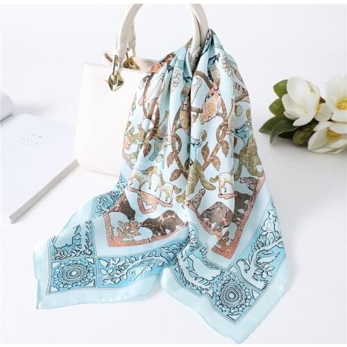 Luxury Brand Chain Print Silk Scarf Women Head Scarves for Ladies Suqare Neck Scarves Foulard Silk Shawl Lady Wrap Hair Kerchief