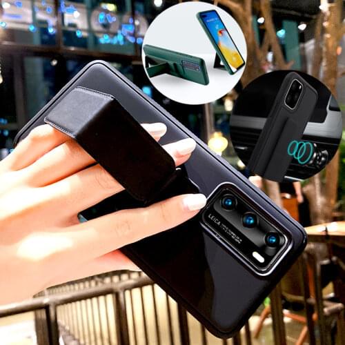 Luxury Magnetic Holder Case For Huawei P20 Pro P40 P30 Lite P30Pro P40Pro Phone Shockproof Stand Leather Wrist Strap Back Cover