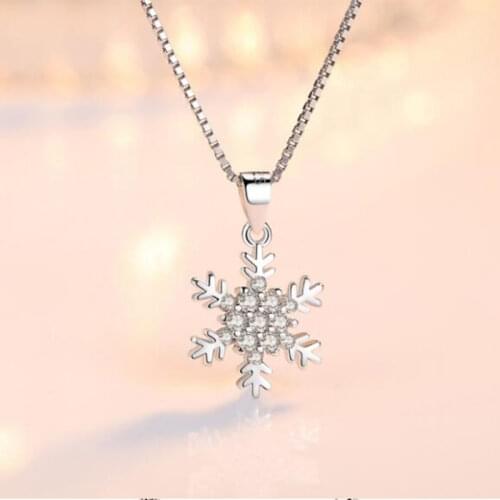 925 Sterling Silver Delicate Snowflake Shiny Zircon Pendant Chain Necklace New Year Christmas Gift For Women Girls Gifts S-N186