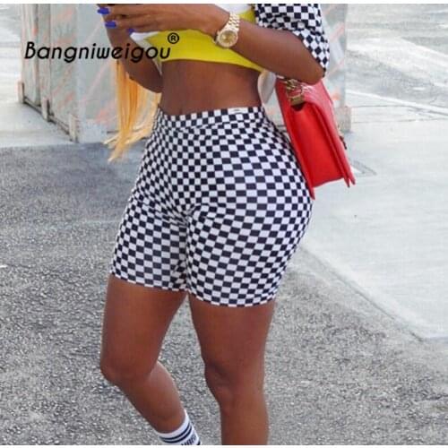 Bangniweigou Checkerboard Biker Shorts Sexy Hip Wrap Skinny Fitness Bottoms Women Gym Workout Black White Shorts