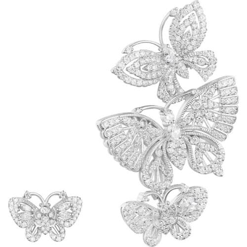 SOELLE Luxury 925 Sterling Silver Asymmetric Three Butterflies Earrings Micro Full Cubic Zirconia Stones Women Fine Jewelry