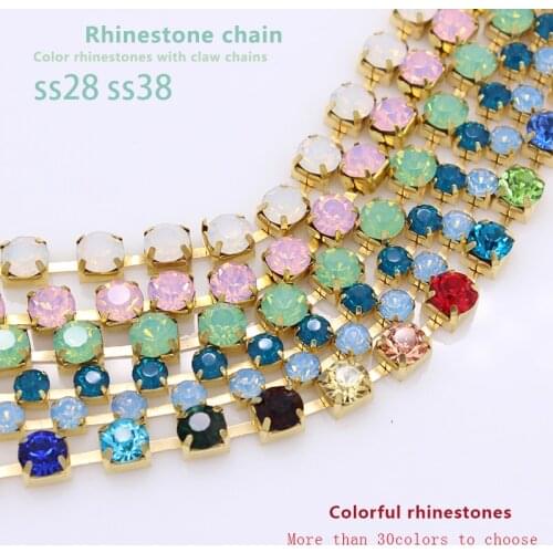 SS28 SS38 Rhinestones cup chain 1yard Crystal colors rhinestone gold matel Square Cup Use for jewelry garments bags