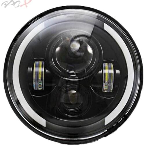 Partol 7" LED Headlights 60W High Low Beam LED H4 Halo Angel Eye DRL Amber Turn Signal for Harley