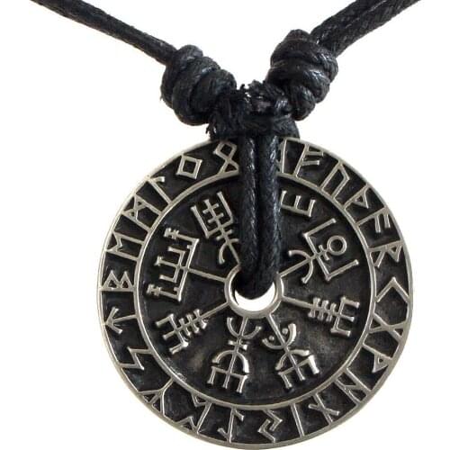 Vintage National Style Nordic Viking Rune Compass Pendant Necklace Mens Fashion Pagan Amulet Vegvisir Jewelry Pendant Necklace