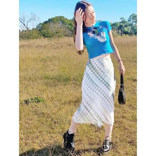 Tie Dye Skirt Women Summer A-Line Trendy Skirts Harajuku Midi Skirts Casual High Waist Party Streetwear Bodycon E-girl Skirts