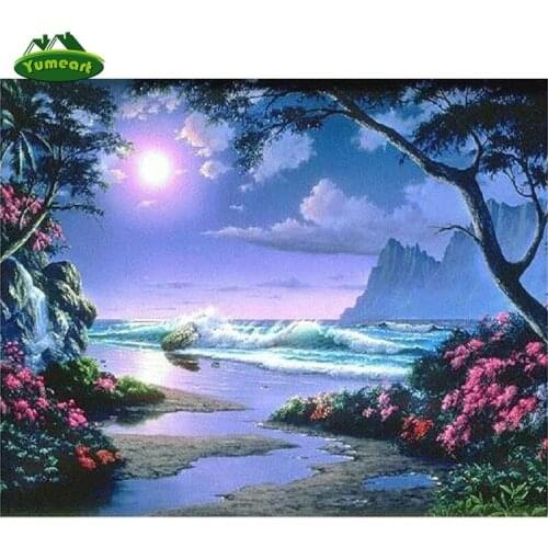 YUMEART 5D Diamond Painting Landscape Seaside Night Full Square Diamond Embroidery Crystal Rhinestone Mosaic Home Decor Picture
