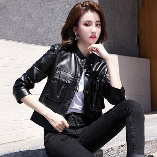 High Quality 2021 Spring Autumn New Womens Single-breasted Faux PU Leather Loose Stand Collar Fashion Short Jacket Y493