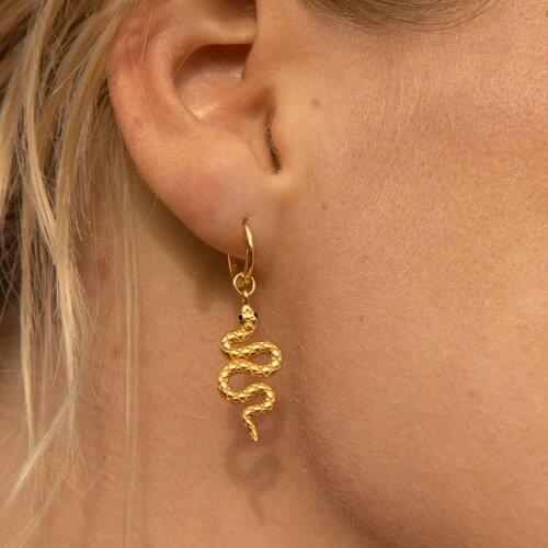 LUNA CHIAO Women Fashion Jewelry Gold Color Plating Snake Pendant Drop Charm Earring-Trendy Huggies Hoops