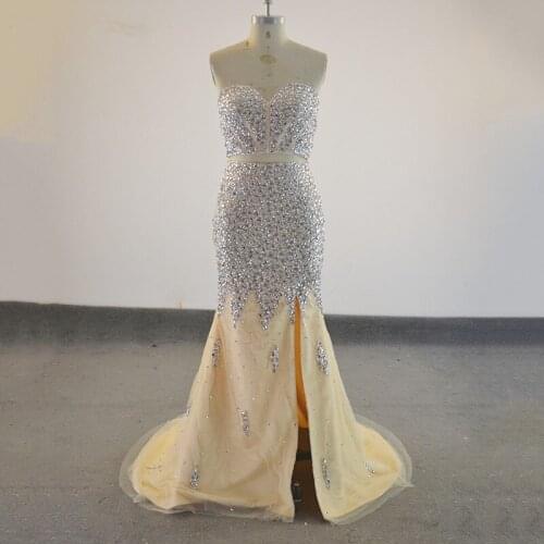 Sparkly prom dresses Rhinestones Beaded Pageant Gown Two Piece Mermaid Floor Length Evening Wedding Party Dress