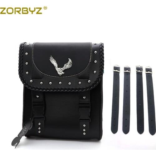 ZORBYZ Motorcycle Black Artificial Leather Eagle Rivet Side Saddle Storage Tool Bags Luggage Pannier Bag For Harley Honda Suzuki