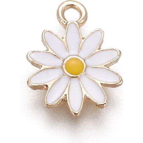 10pcs Alloy Enamel Charms 13x9x1mm White Pink Black Flower Charm for Bracelet Making DIY Jewelry Accessories Necklace Pendants