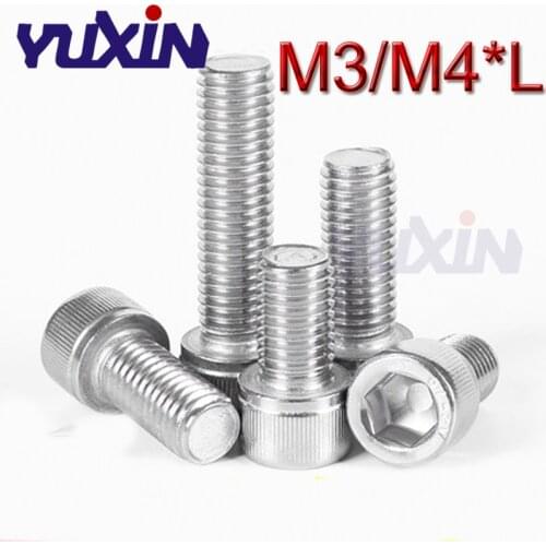 100Pcs M3/M4*L DIN912 A2-70 304 Stainless Steel Hexagon Socket Head Cap Screws Inner Hex Socket Bicycle Bolt Metric Thread