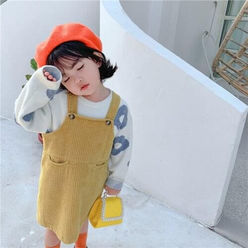 2019 Toddler Baby Dress Fashion Korean Corduroy Strap Dress Autumn High Quality Princess Dress 1 2 3 4 5 6 7 Years Girls Dress