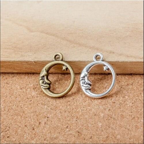 2021 most popular 8 Pieces/Lot 16mm*20mm Antique Silver color bronze Plated metal charm Moon star charm For diy Jewelry Making