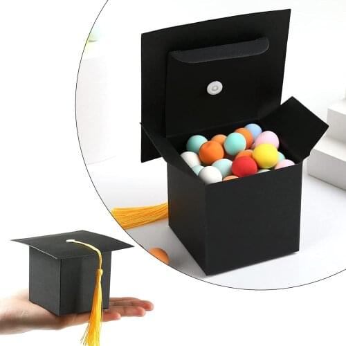 24pcs Graduation Candy Box With Yellow Tassel Graduate Treat Box Doctoral Cap Shape Candy Box For Graduation Ceremony Party