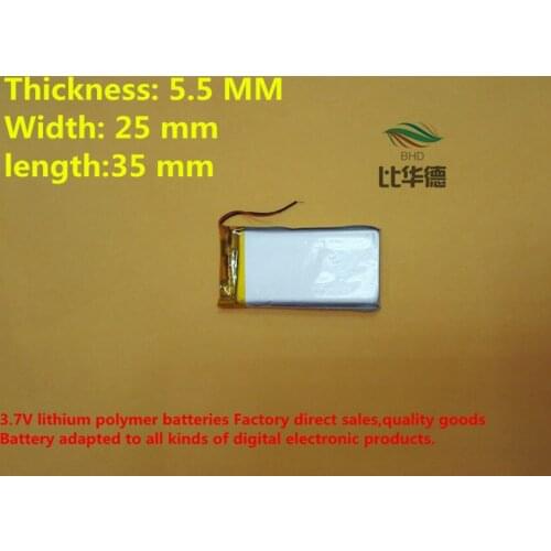 5pieces/lot)Polymer lithium ion battery 3.7 V, 552535 CE FCC ROHS MSDS quality certification