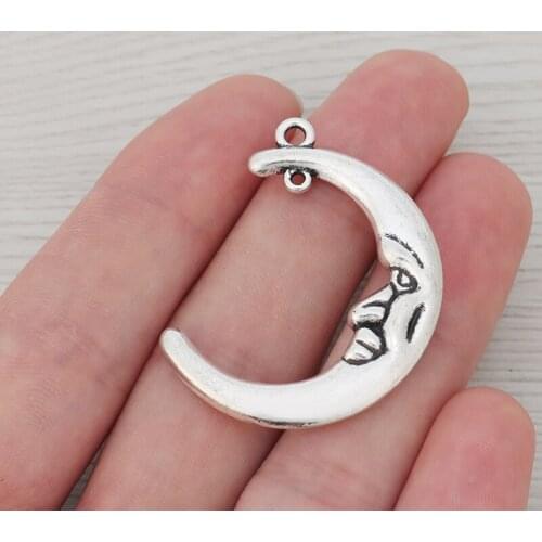 5 x Large Crescent Moon Charms Pendants Double Sided for Necklaces Jewelry Making Findings 41x30mm