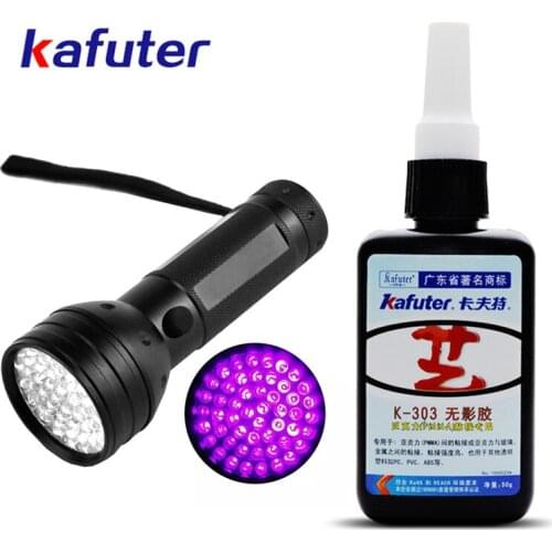 50ml Kafuter UV Glue UV Curing Adhesive K-303+51LED UV Flashlight UV Curing Adhesive Crystal Glass and Metal Bonding