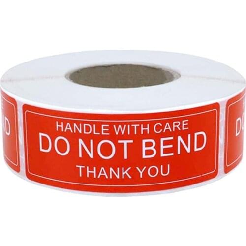 500pcs/roll Red Warning Sticker Handle With Care DO NOT BEND 2.5x7.5cm Transport Packaging Remind Labels Thank You stickers