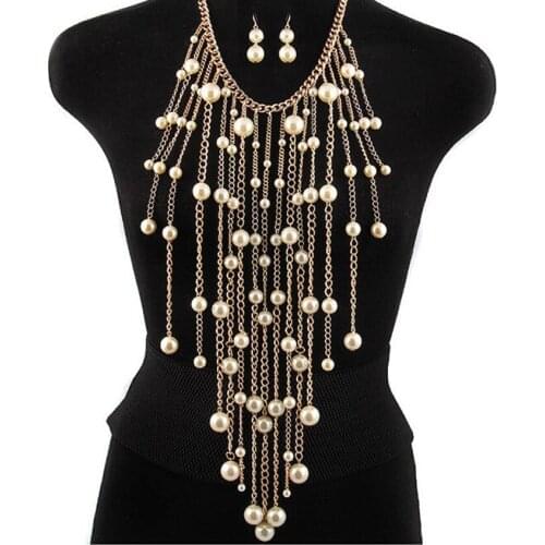 FREE SHIPPING! NEW STYLE P19 GOLD CHAINS IMITATION WHITE PEARLS JEWELRY PEARLS BEADS NECKLACE LONGER CHAINS JEWELRY JEWELRY