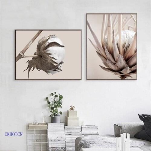 Nordic Style Botanical Cotton Canvas Painting Modern Home Decor Vintage Protea Plant Poster Wall Art Picture for Living Room