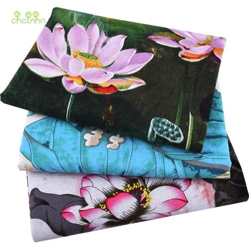 Chainho,Lotus Series, Printed Cotton Linen Fabric For DIY Quilting & Sewing Sofa,Table Cloth,Curtain,Bag,Cushion Material,50x150