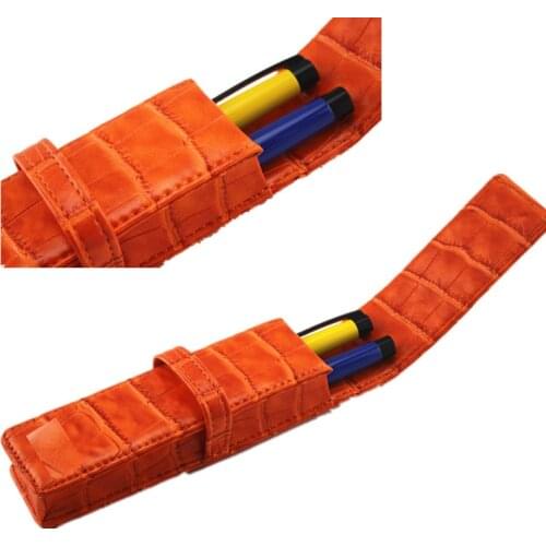 1pc Orange Crocodile Pattern Pu Leather Pen Pouch Only for 2 Pens Roll Bag Luxury Gift Pens Case