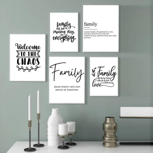 Black White Wall Art Family Warm Simple Quote Poster and Print Canvas Painting Nordic Pictures for Living Room Home Decor