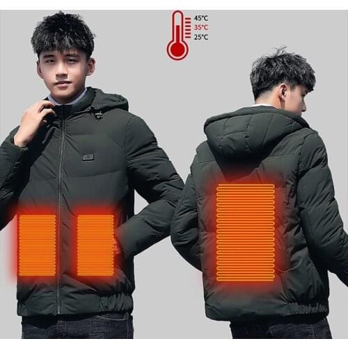 Men High Quality Smart Heated Jackets Autumn Winter Warm Flexible Thermal Hooded Jackets Usb Electric Heated Outdoor Vest Coat