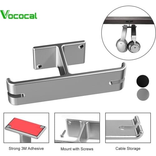 Vococal Headphone Dual Hanger Durable Aluminum Headset Hook Holder Easy Install 2 in 1 Earphone Mount Under Desk Stand Rack