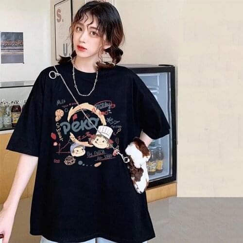 Cotton T-Shirt Summer Women T-Shirts Plus Size Harajuku Cute Girl Short Sleeves T Shirt Japanese Anime Style Loose T-Shirt Tops