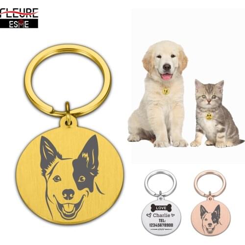 2021 Pet ID Tag Name Phone Number Free Engraving Cat Dog Puppy Collar Stainless Steel Original Anti-lost Pet Jewelry Keyring
