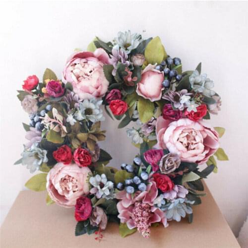 Artificial Wreaths Silk Peony Flowers Round Heart Simulation Garland For Wedding Party Decoration 35cm