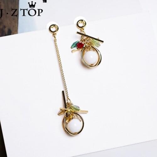 Exquisite Pendientes Stud Earrings Color Crystal Both sides Asymmetry Imitation Pearl Tassel Earrings Women Earrings Jewelry