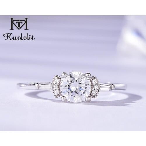 Kuololit 10K White Gold Moissanite Rings for Women Lab growth Diamonds Wedding Bride Rings Engagement Handmade Gift Fine Jewelry