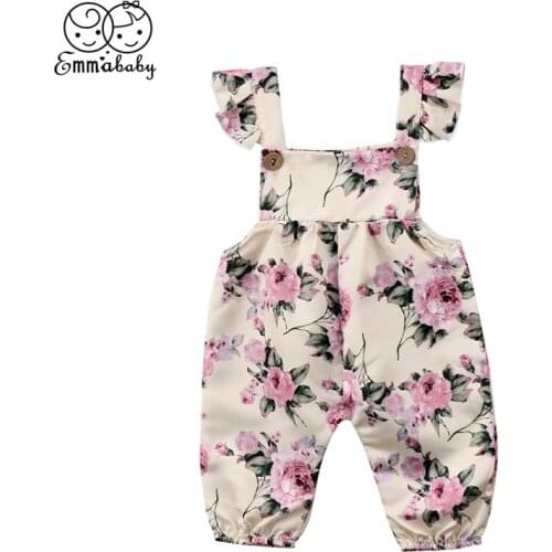 Cute Floral Infant Baby Girls Strap Sleevless Ruffled Rompers Jumpsuit Hot Sale Newborn Baby Girls Outfits Clothes 0-24M