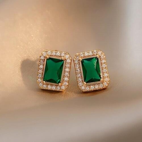 Korean Red Green Zircon Small Oblong Stud Earrings 2021 New Fashion Jewelry Cute Simple pendientes bijoux femme