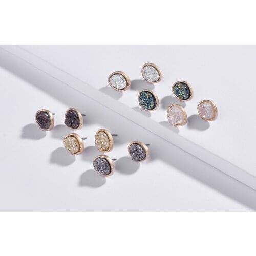 Irregular Druzy Quartz Resin Stone Button Stud Earrings Crystals Quartz Button Studs Earrings