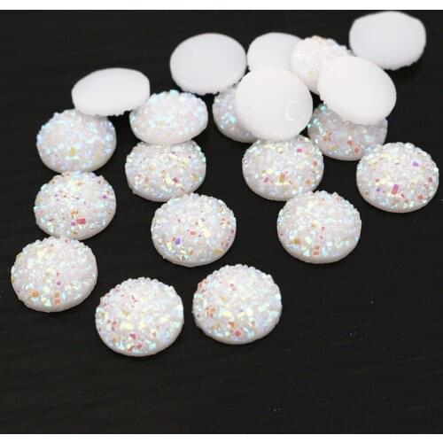 New New New! 40pcs/Lot 12mm Solid White AB Colors Flat back Resin Cabochons Fit 12mm Cameo Base Cabochons F2-76