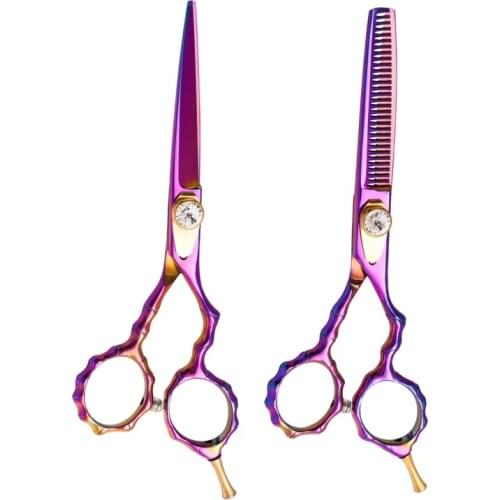 5.5 Inch Purple Straight Blade 440C Stainless Steel Barber Hair Cutting Thinning Scissors Shears