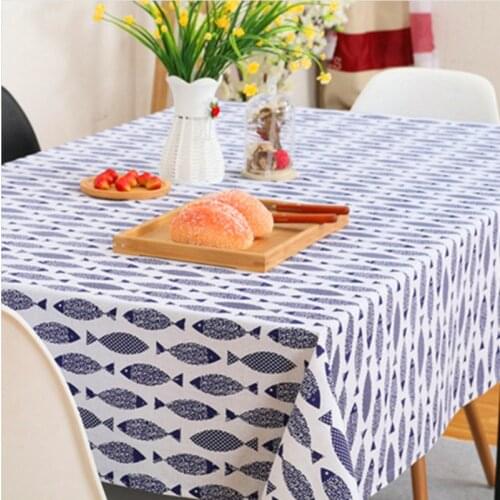 Fish Printing Cotton Linen Fabric Cotton Canvas Flax Cloth For Curtain tablecloth Material