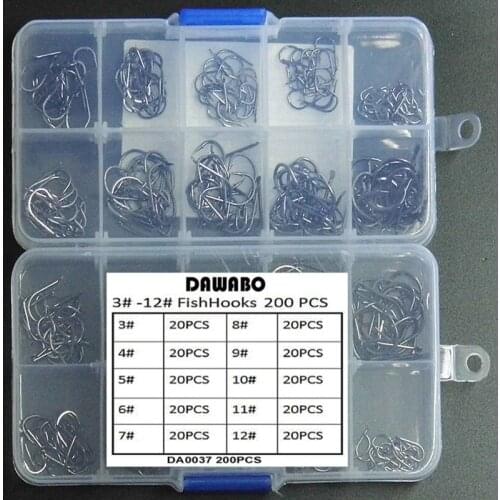 DAWOBO 200Pcs/lot boxed fishhook #3-#12 High carbon steel HOOK black color Jig Big Hook Corrosion Fishing Hooks Fishing Tools