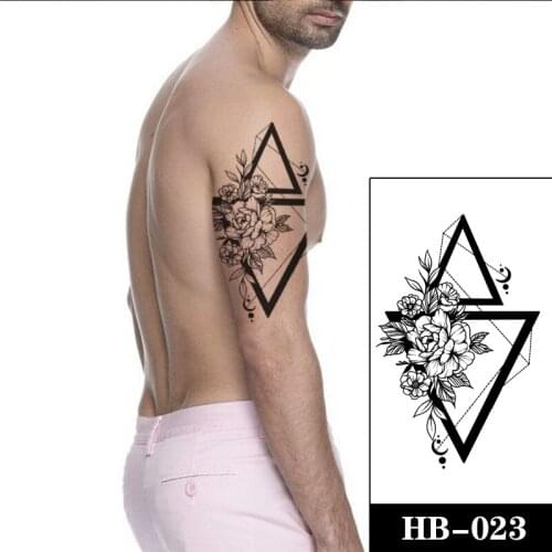 Geometric Triangle Rose Flowers Temporary Tattoos Sticker Sun Moon Black Large Size Tattoo Body Art Arm Fake Tatoos Women Men