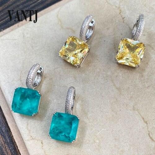 CSJ Big Stone 12MM Paraiba Earrings Sterling 925 Silver Created Gemstone Emerald Moissanite for Women Lady Party Gift Box