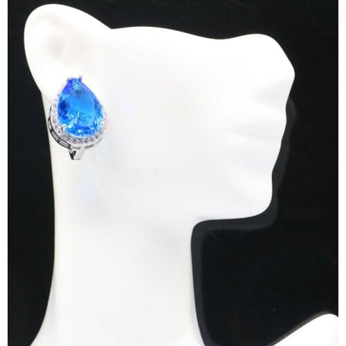 15x13mm Anniversary Rich Blue Aquamarine White CZ Daily Wear 925 Sterling Silver Stud Earrings
