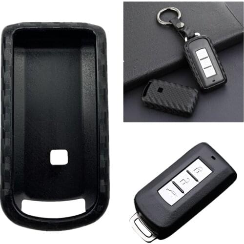 Silicone Carbon Fiber Smart Car Key Case Cover for Mitsubishi ASX Grandis Outlander Colt Lancer L200 Native Lancer EX Pajero