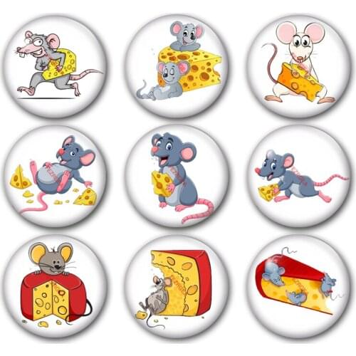 Mouse and cheese glass cabochon,cute mouse year of rat animals Round photo glass cabochon demo flat back Making findings